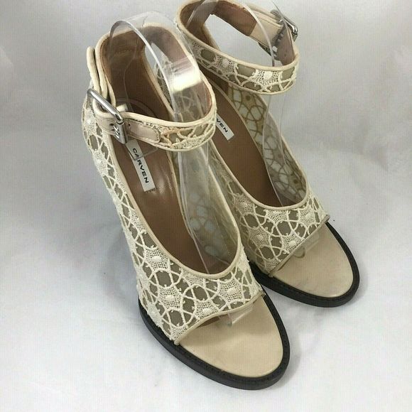 Carven Lace Mesh Sandal Pump Cream Neutral OpenToe - Picture 2 of 8